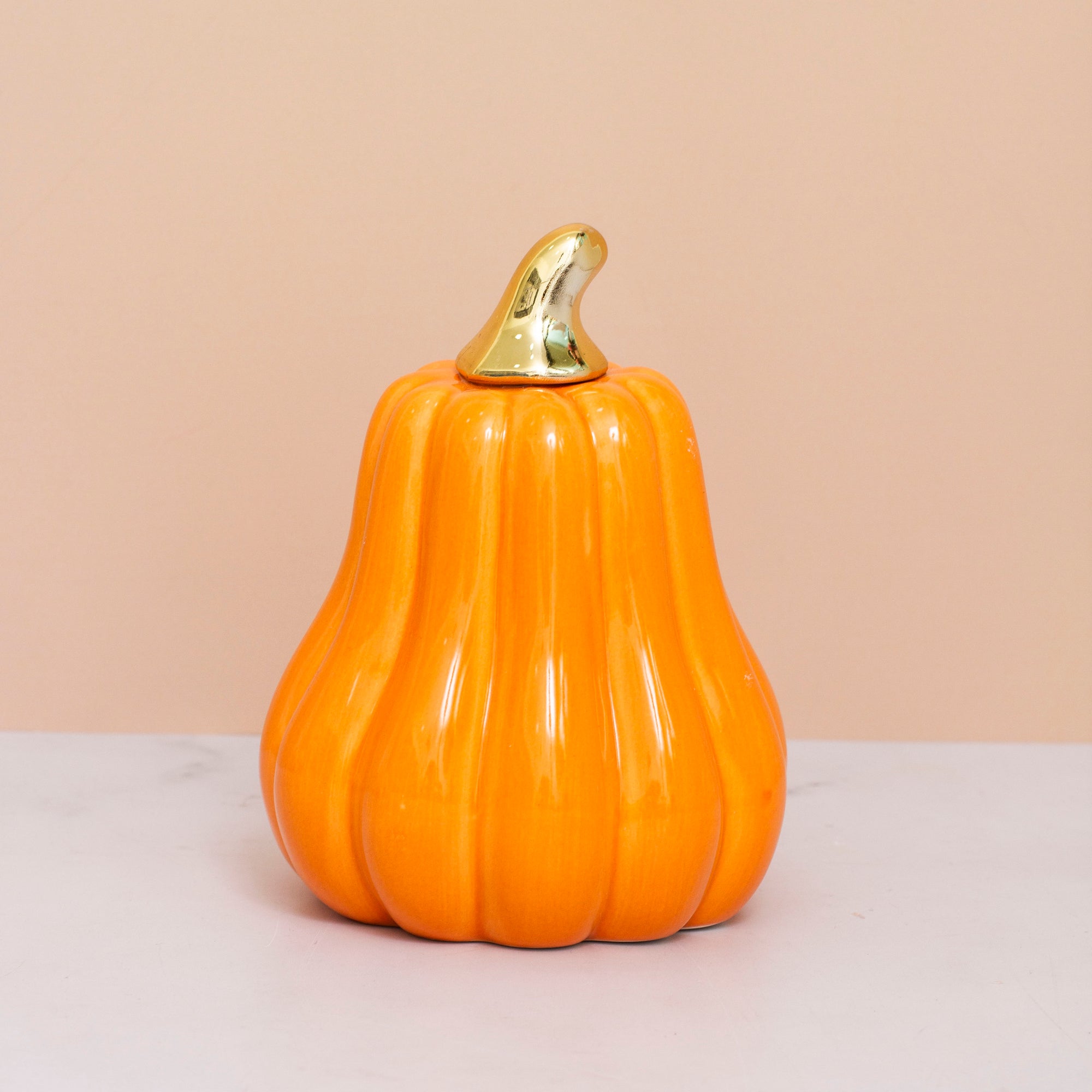 Tall Orange Pumpkin Ceramic Decor
