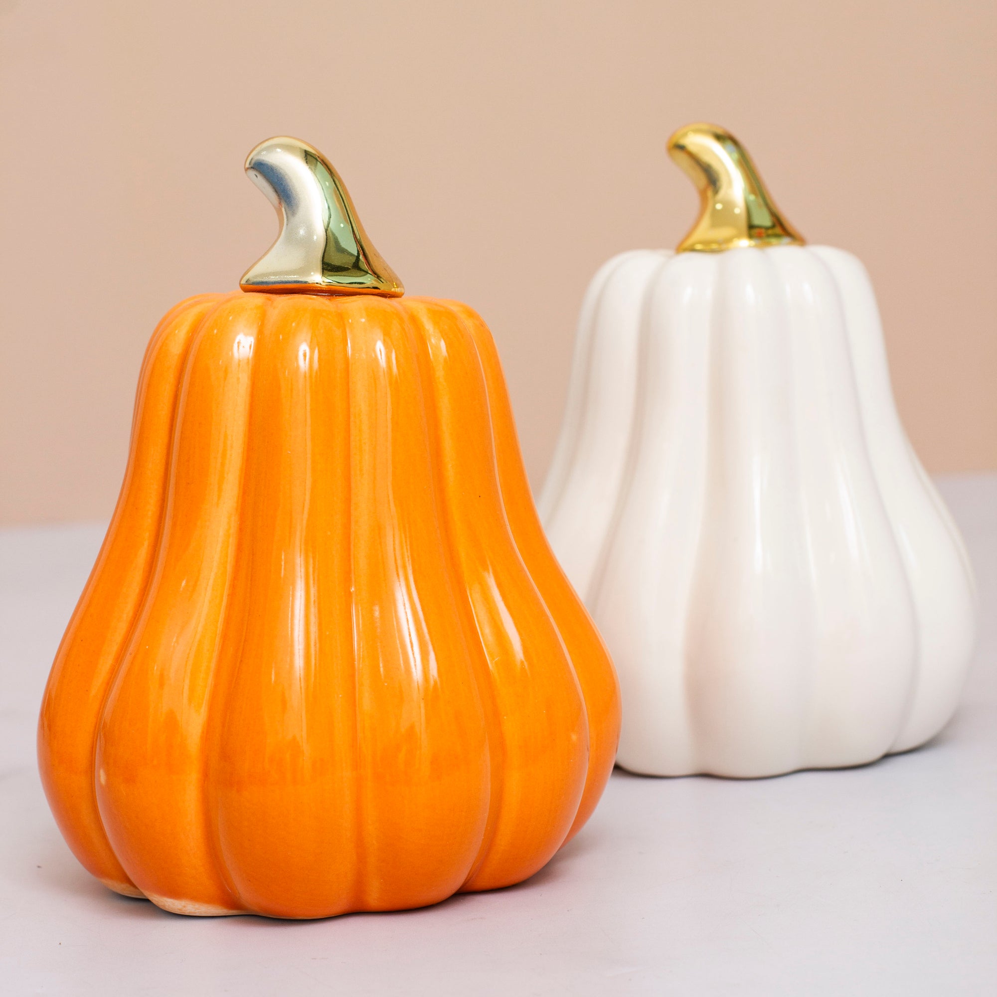 Tall White Pumpkin Ceramic Decor