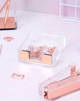 Acrylic Rose Gold Memo and Clips Holder - حامل ملاحظات ومشابك أكريليك ذهبي وردي