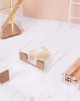 Acrylic Gold Memo and Clips Holder - حامل ملاحظات ومشابك أكريليك ذهبي