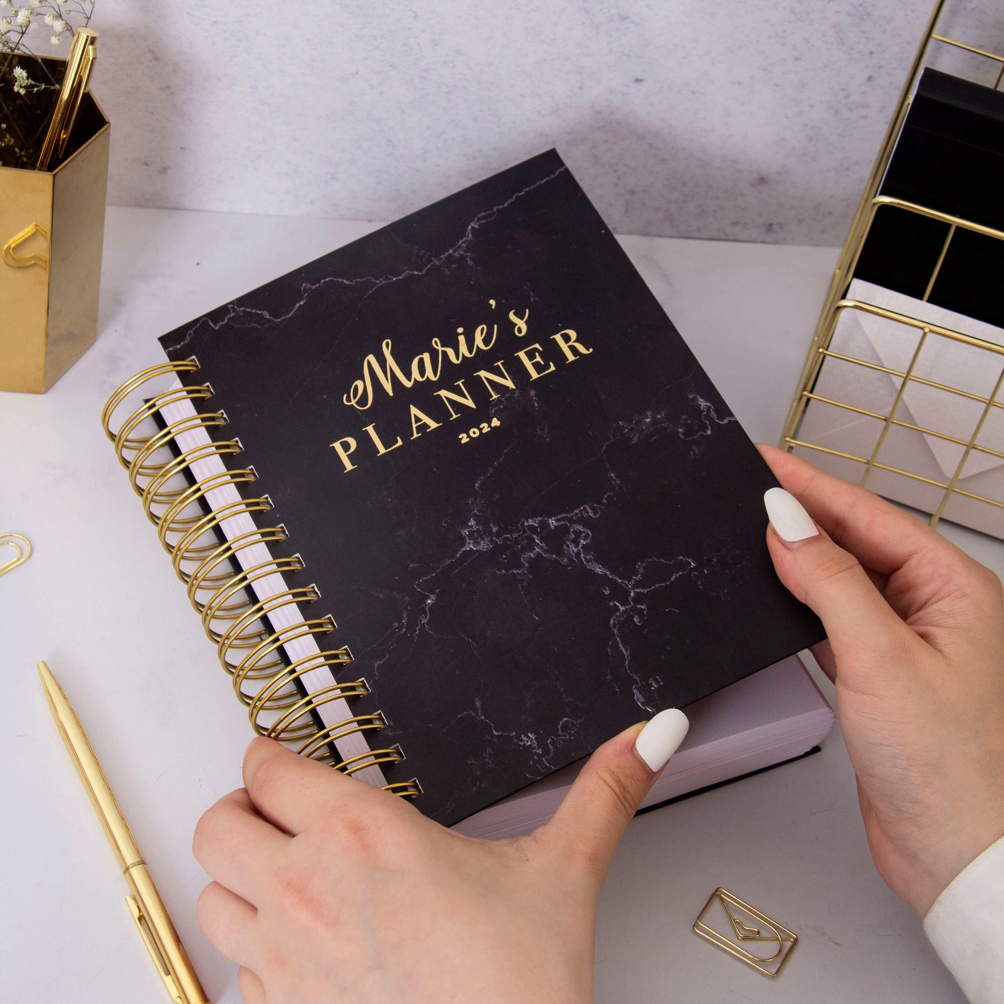 Any Quote Black Marble Foil Daily Planner