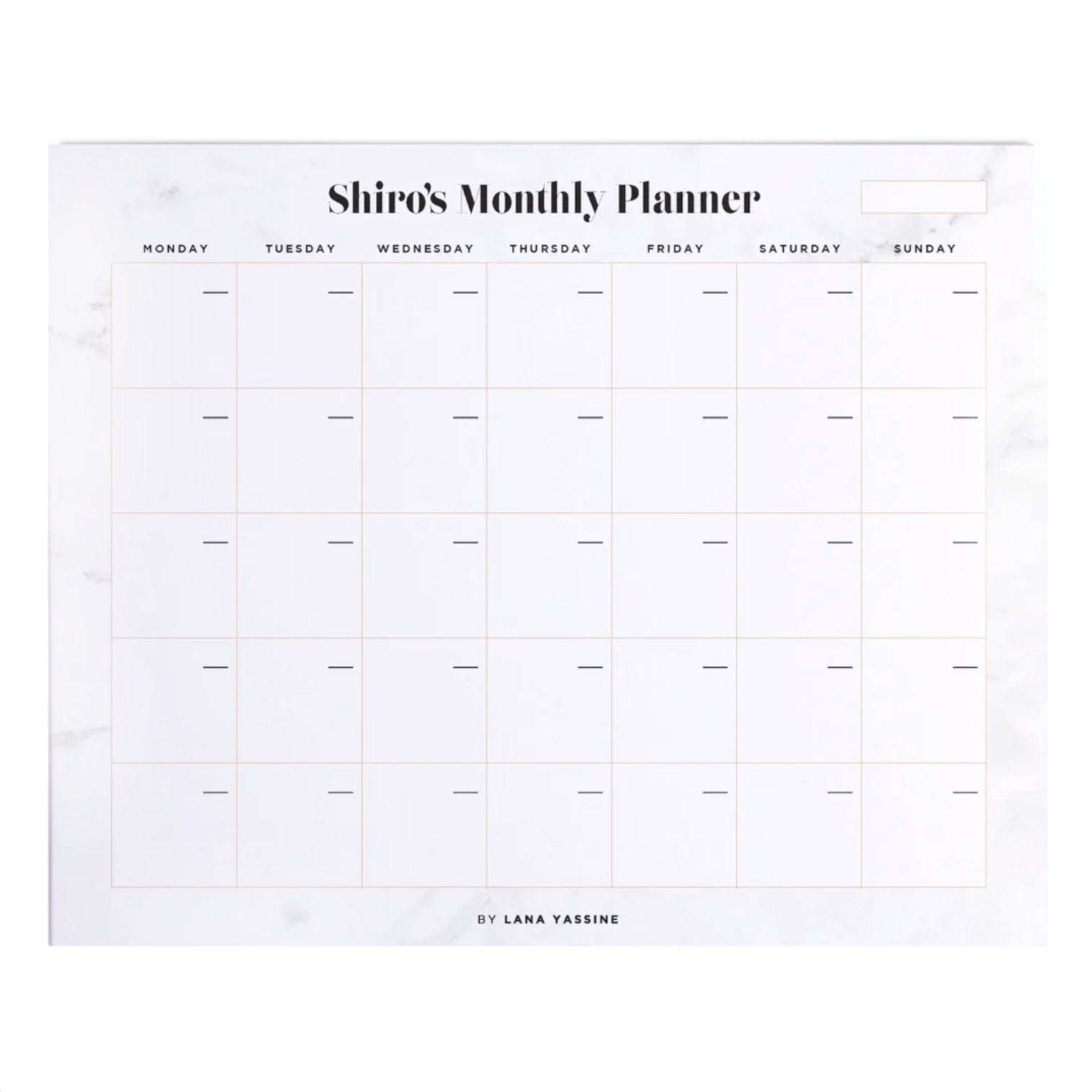 White Marble Monthly Desk Planner
