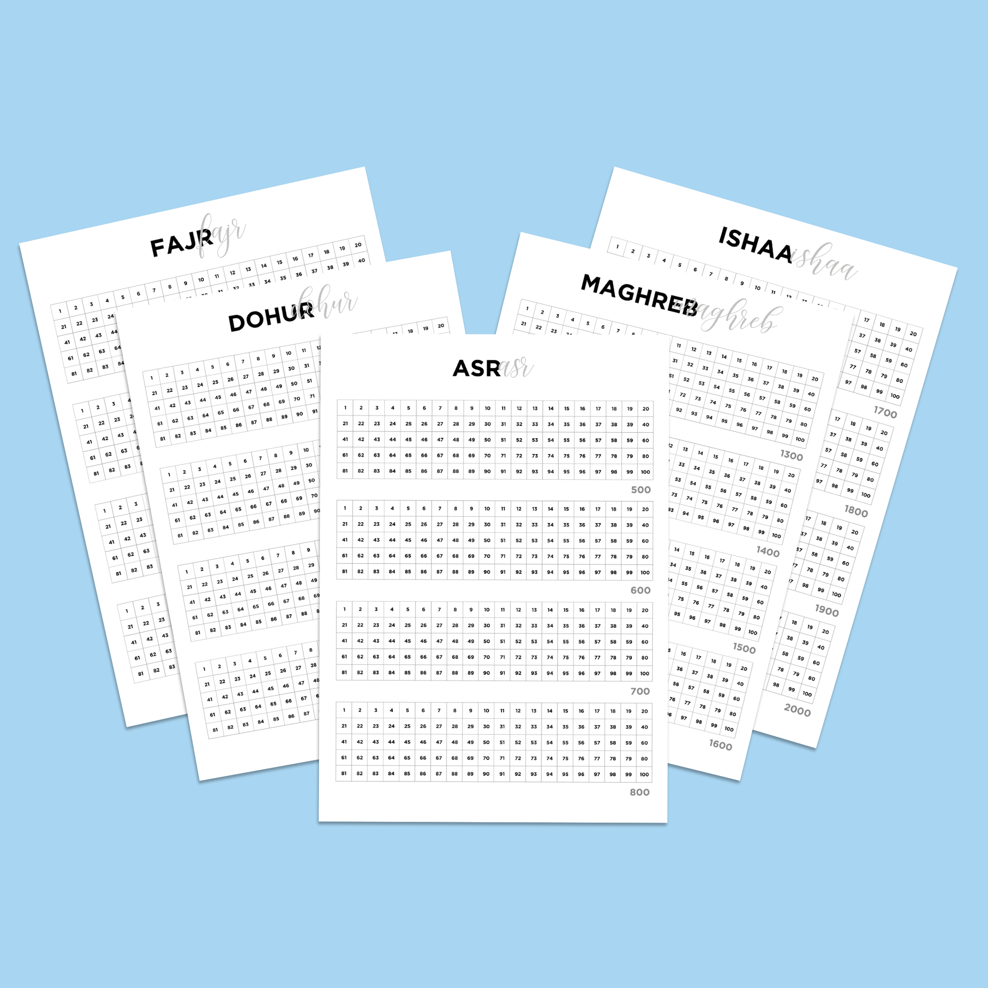 Qada Salah Tracker Free Printable - جدول قضاء الصلوات للطباعة