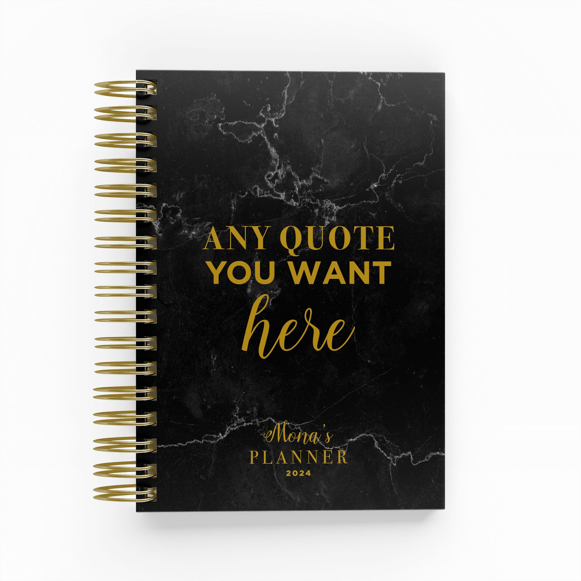 Any Quote Black Marble Foil Daily Planner