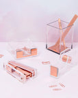 Acrylic Rose Gold Memo and Clips Holder - حامل ملاحظات ومشابك أكريليك ذهبي وردي