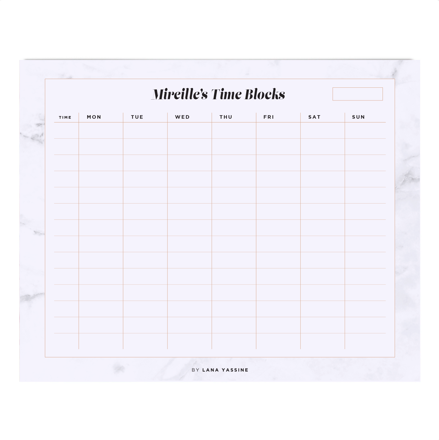 White Marble Time Blocks Weekly Desk Planner