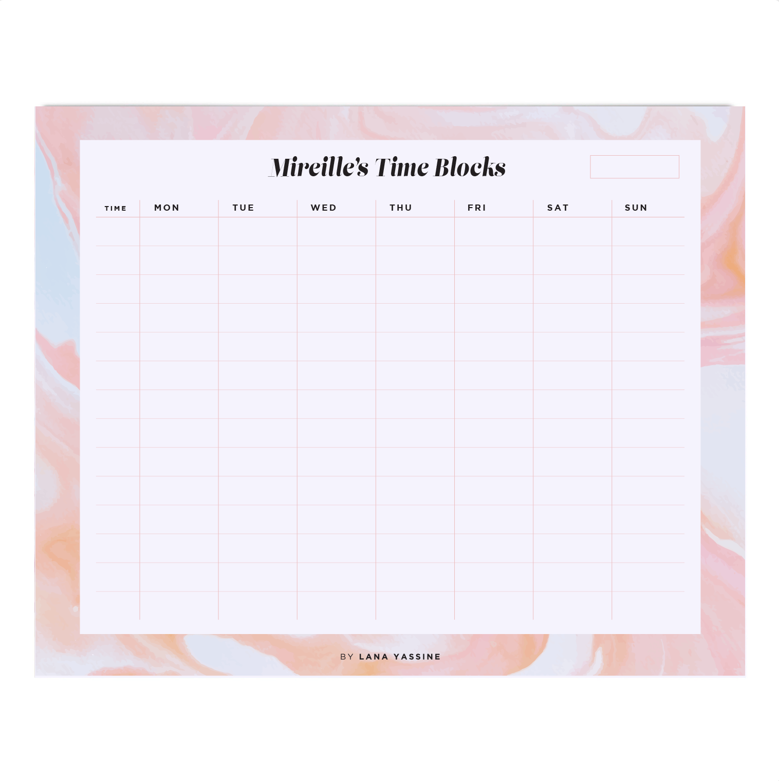 Orange Marble Time Blocks Weekly Desk Planner