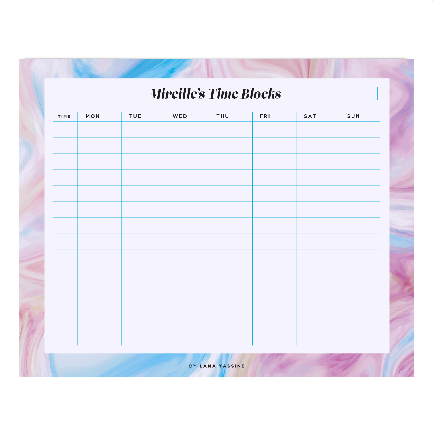 Blue & Purple Marble Time Blocks Weekly Desk Planner