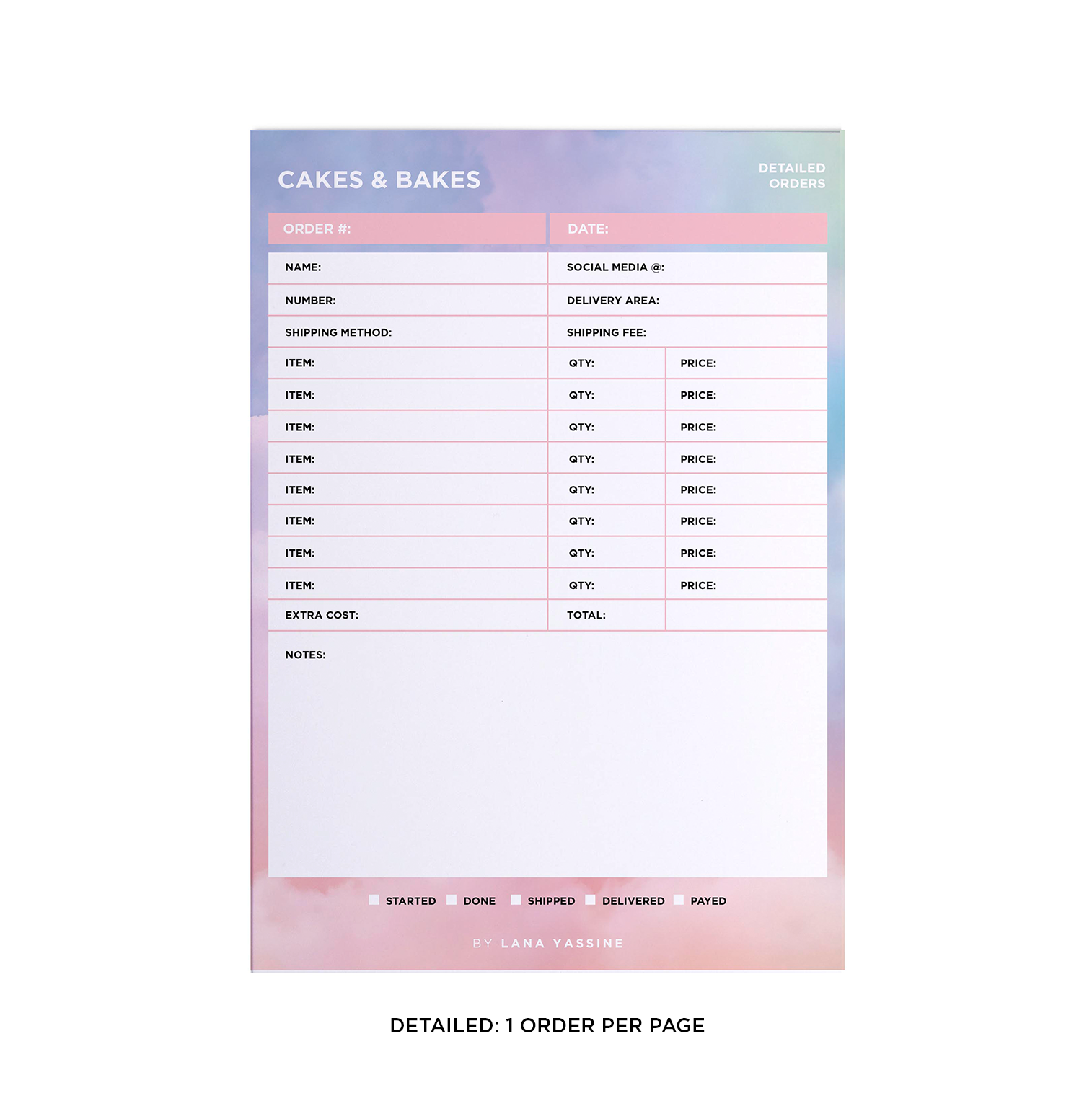 Pastel Clouds Order Tracker Desk Planner