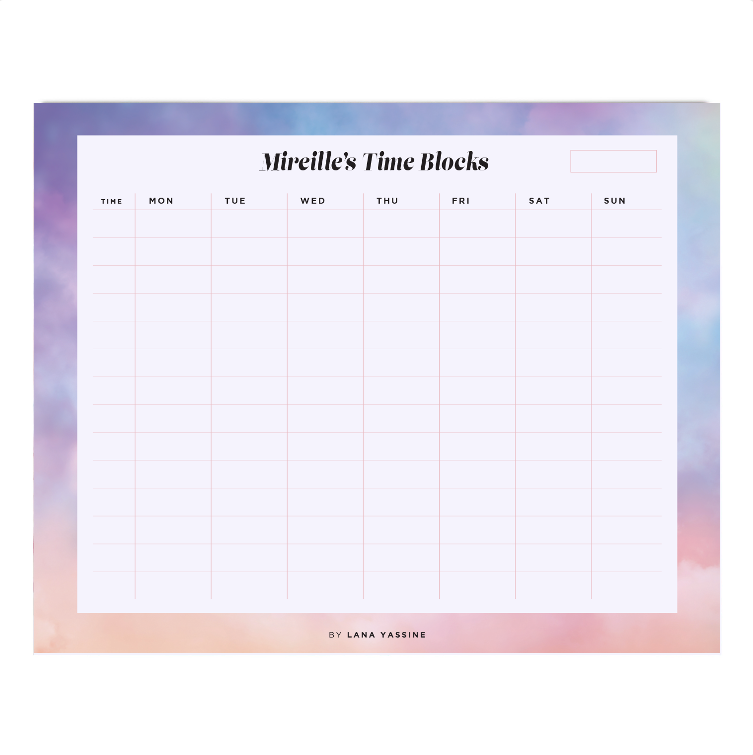 Pastel Clouds Time Blocks Weekly Desk Planner
