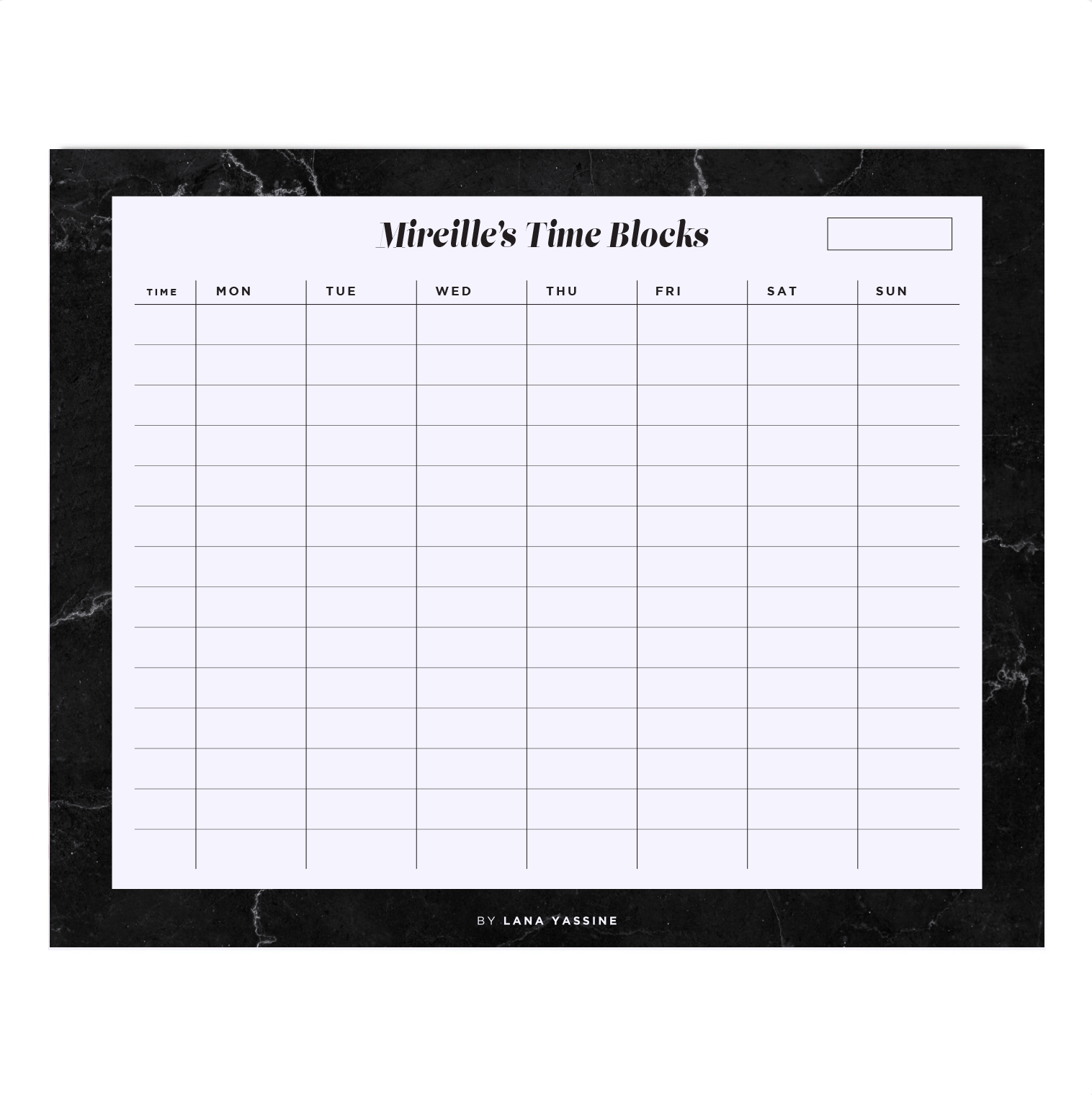 Black Marble Time Blocks Weekly Desk Planner