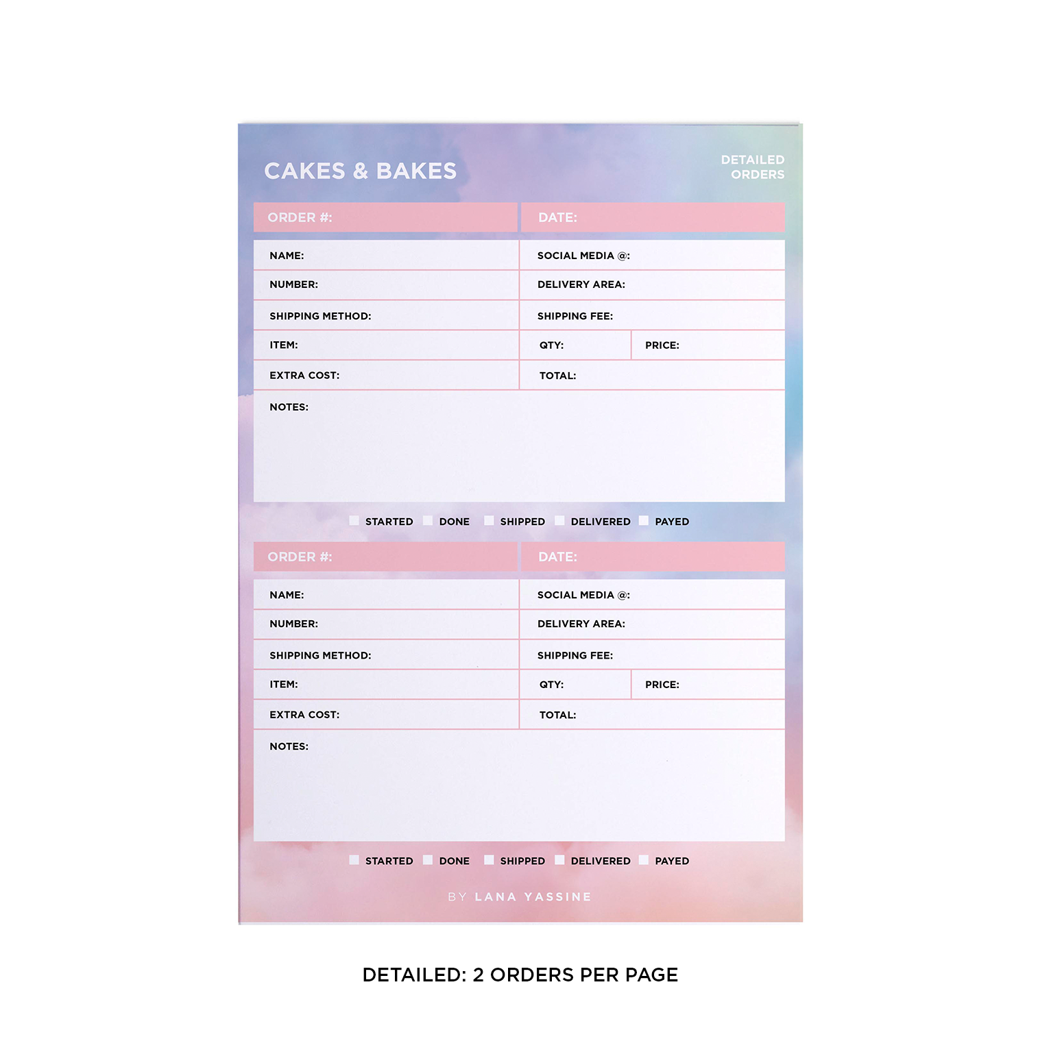 Pastel Clouds Order Tracker Desk Planner