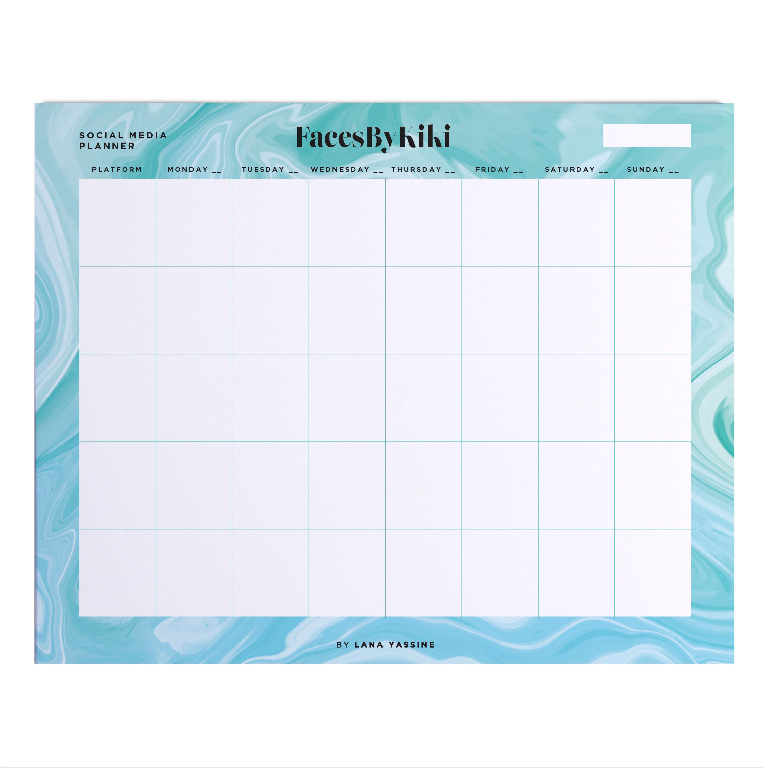 Turquoise Marble Social Media Desk Planner