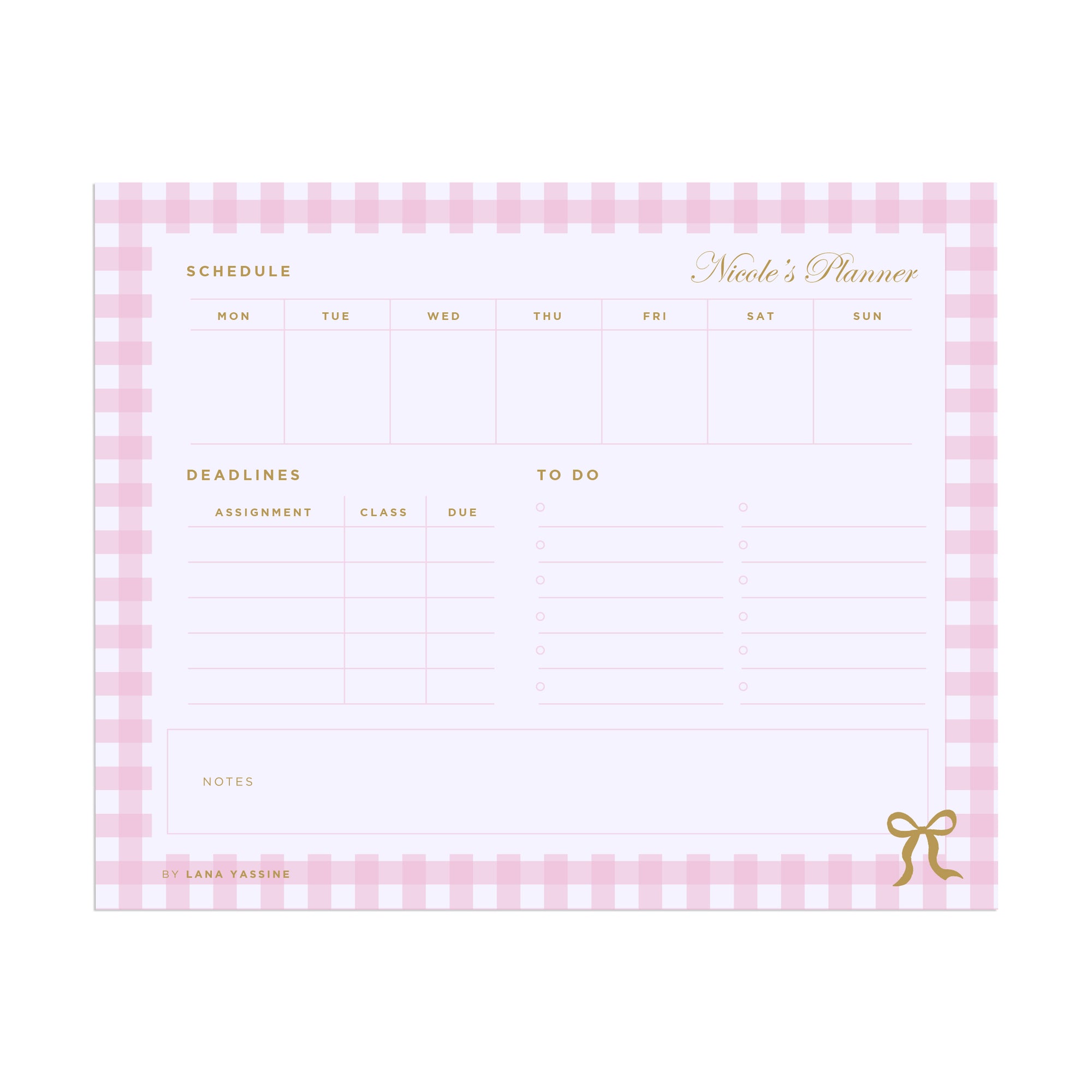 Gingham Compact Student Weekly Desk Planner