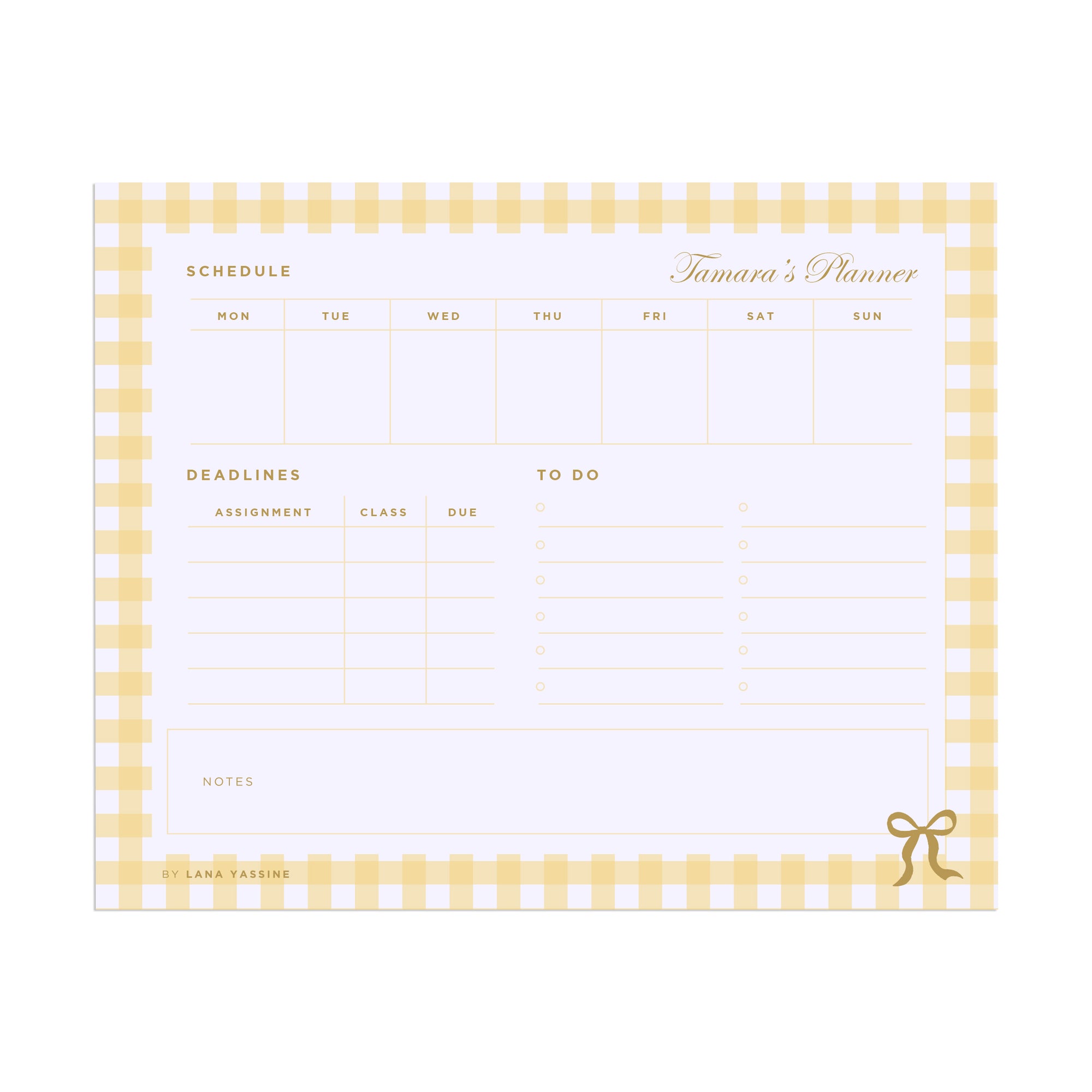 Gingham Compact Student Weekly Desk Planner