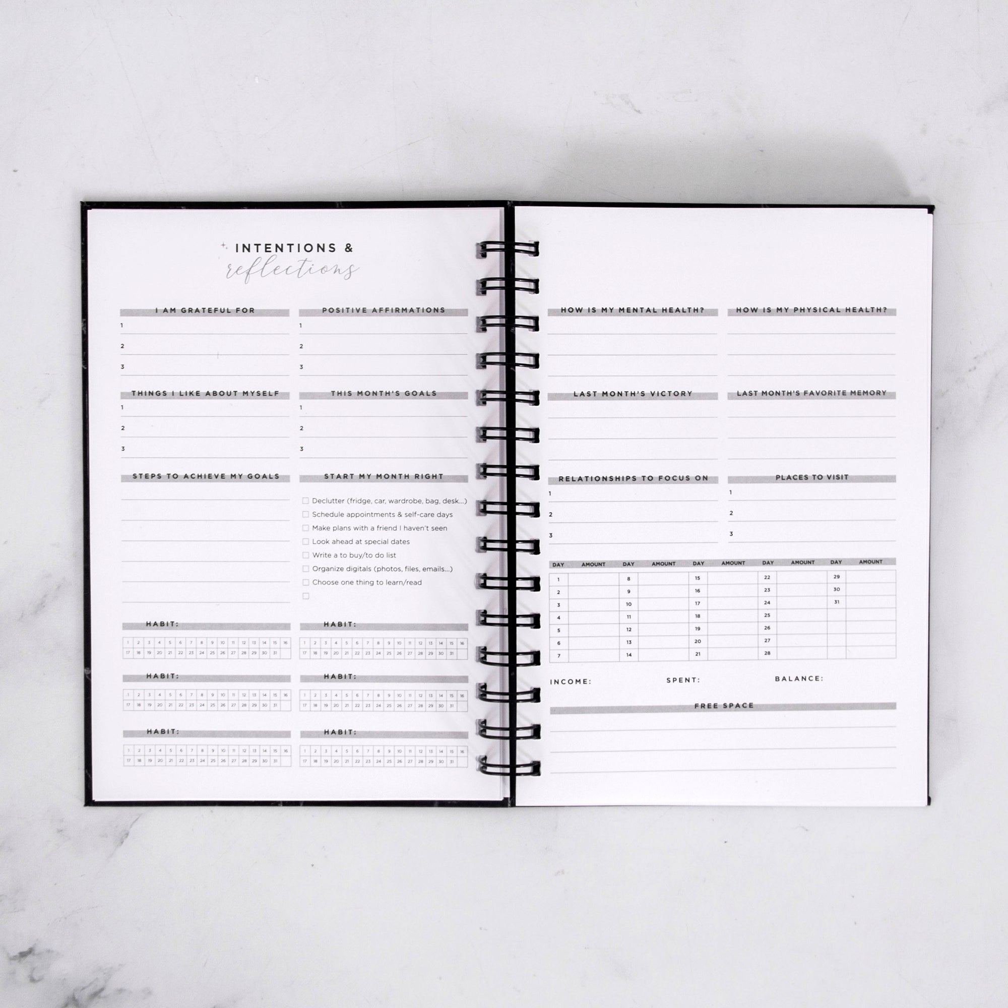 Any Quote Black Marble Foil Weekly Planner