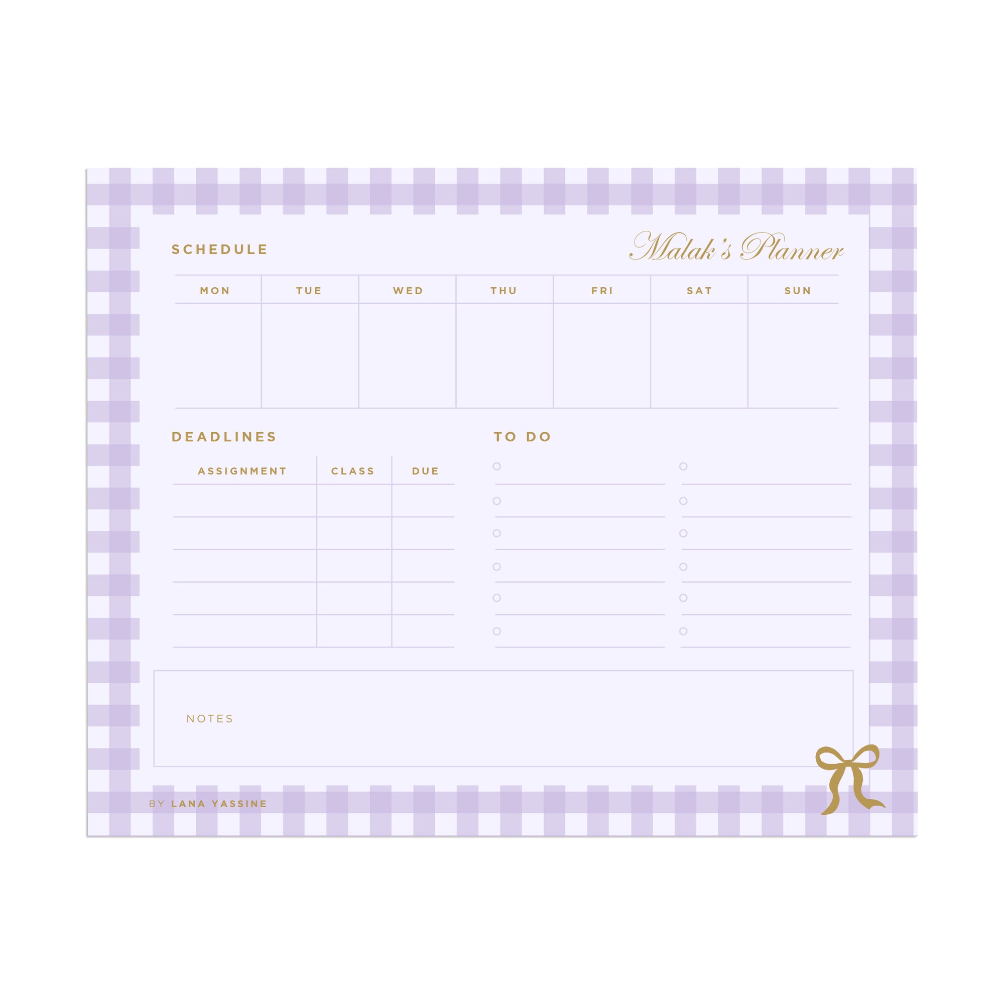 Gingham Compact Student Weekly Desk Planner