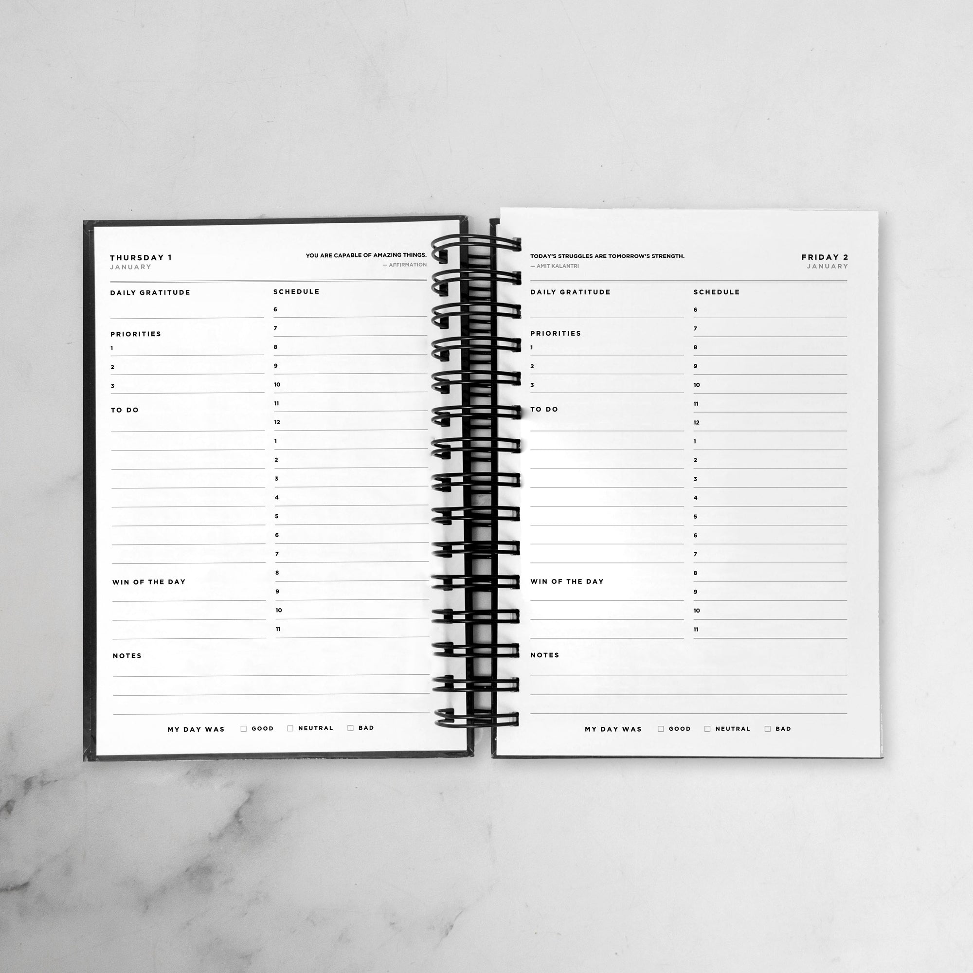 Any Quote White Marble Daily Planner