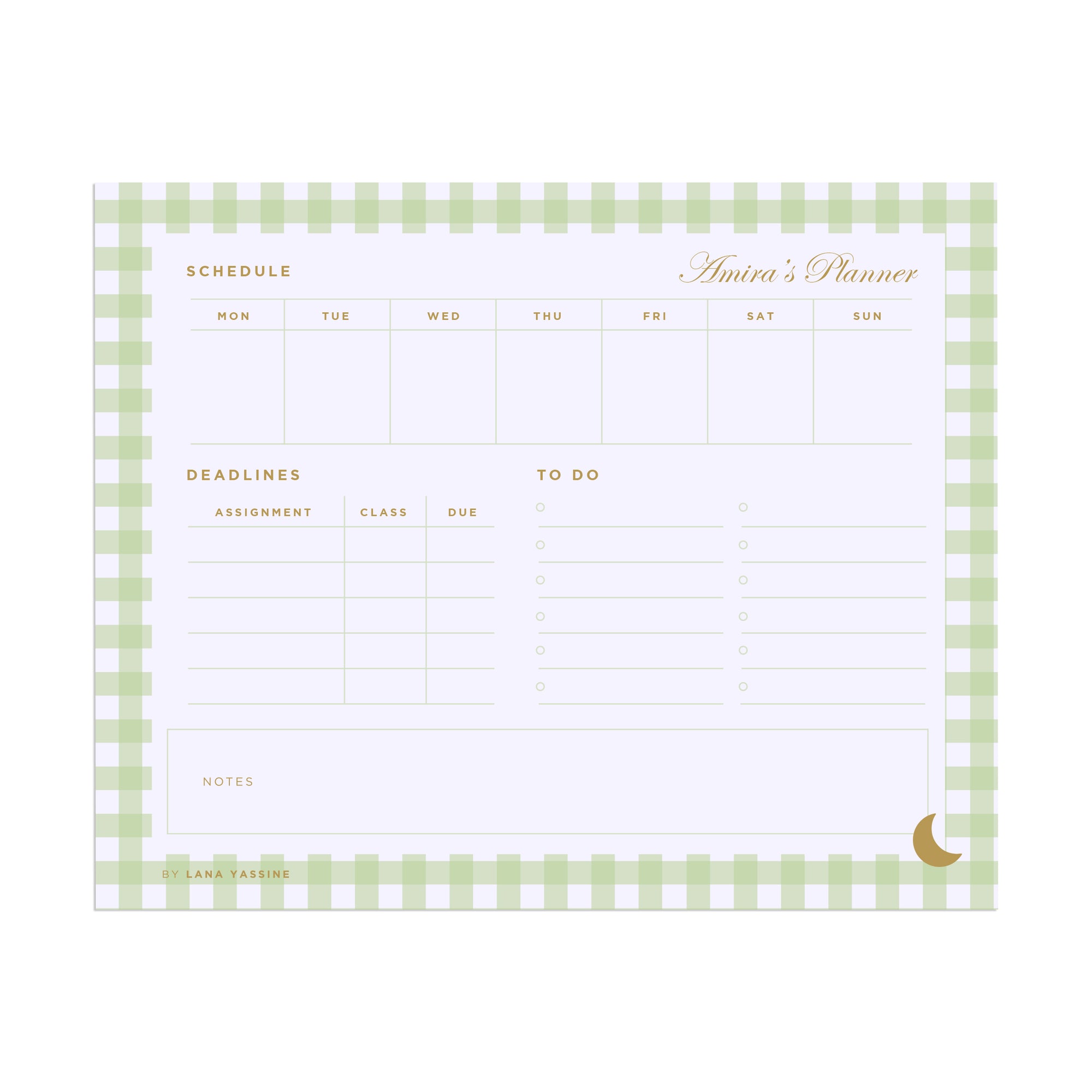 Gingham Compact Student Weekly Desk Planner