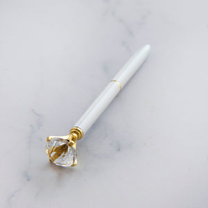 قلم أبيض وذهبي - شكل الماس