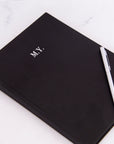 Initials Black Vegan Leather Lined Notebook