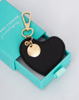 Black Vegan Leather Heart Keychain