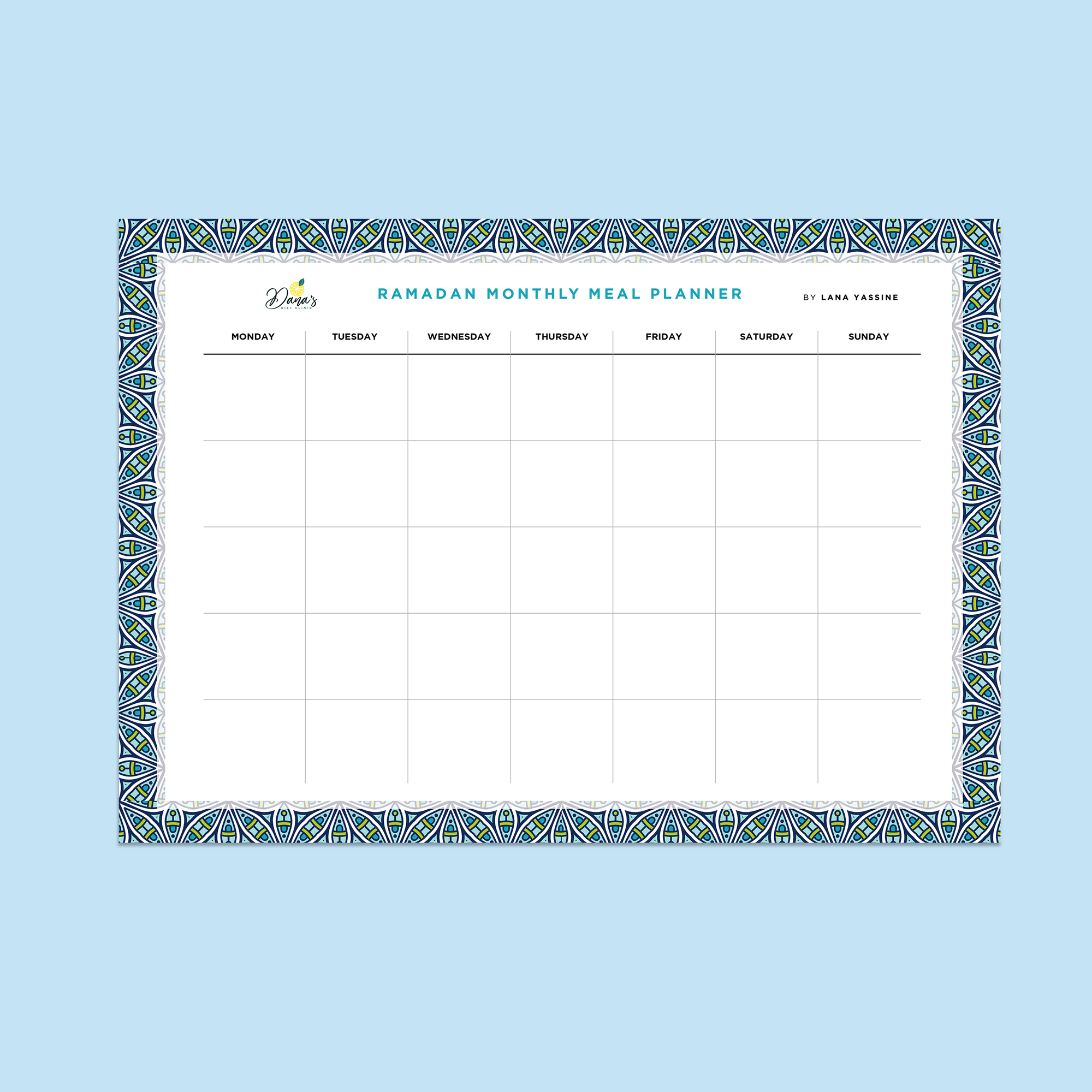 Ramadan Monthly Meal Planner Free Printable