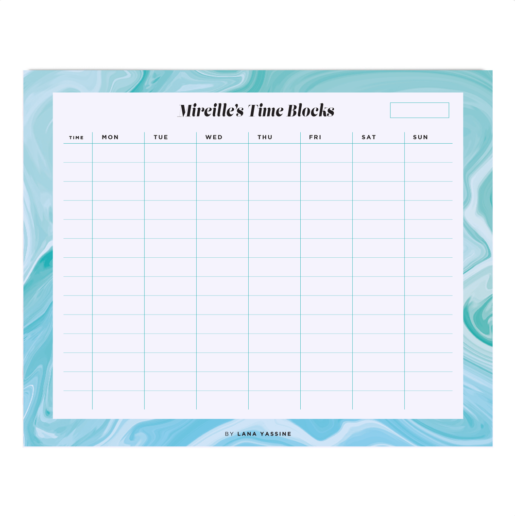Turquoise Marble Time Blocks Weekly Desk Planner