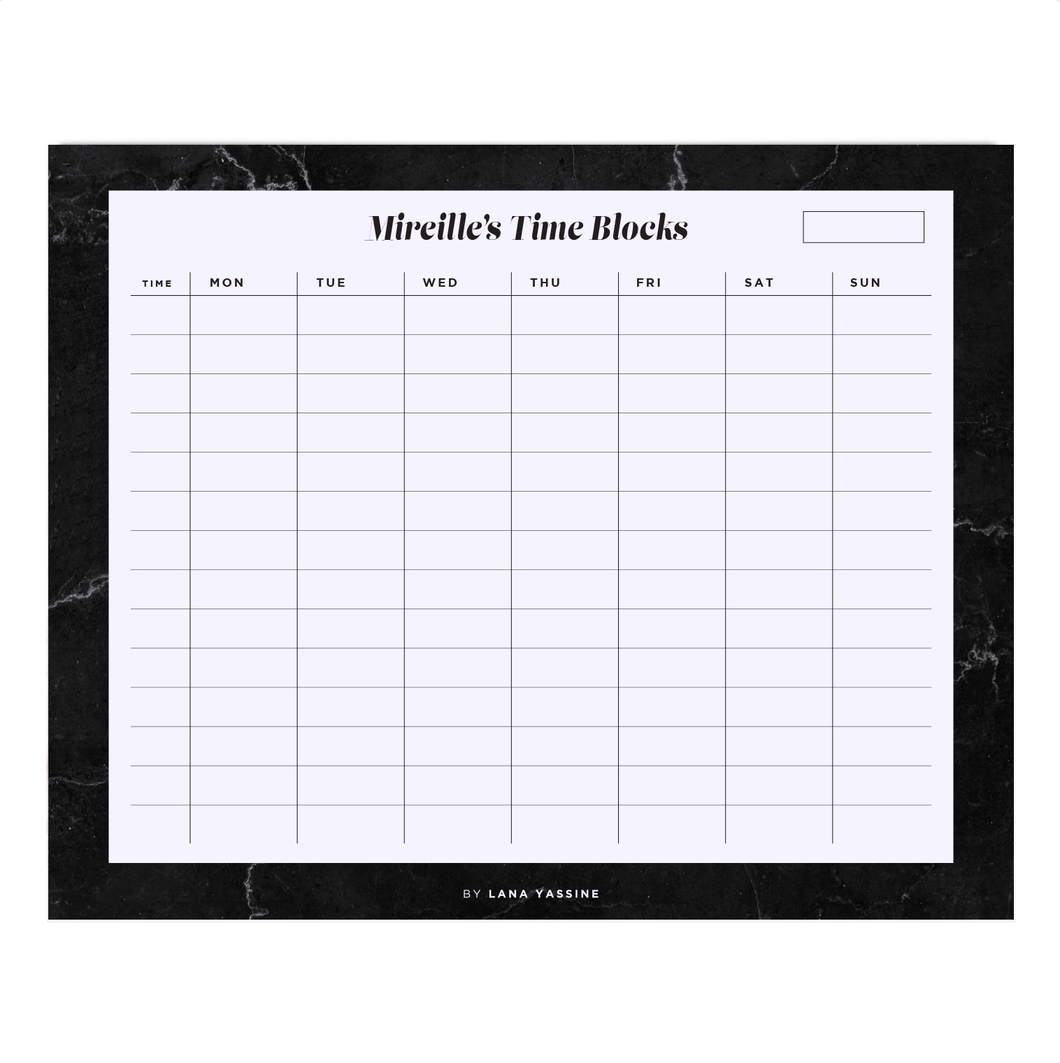 Black Marble Time Blocks Weekly Desk Planner