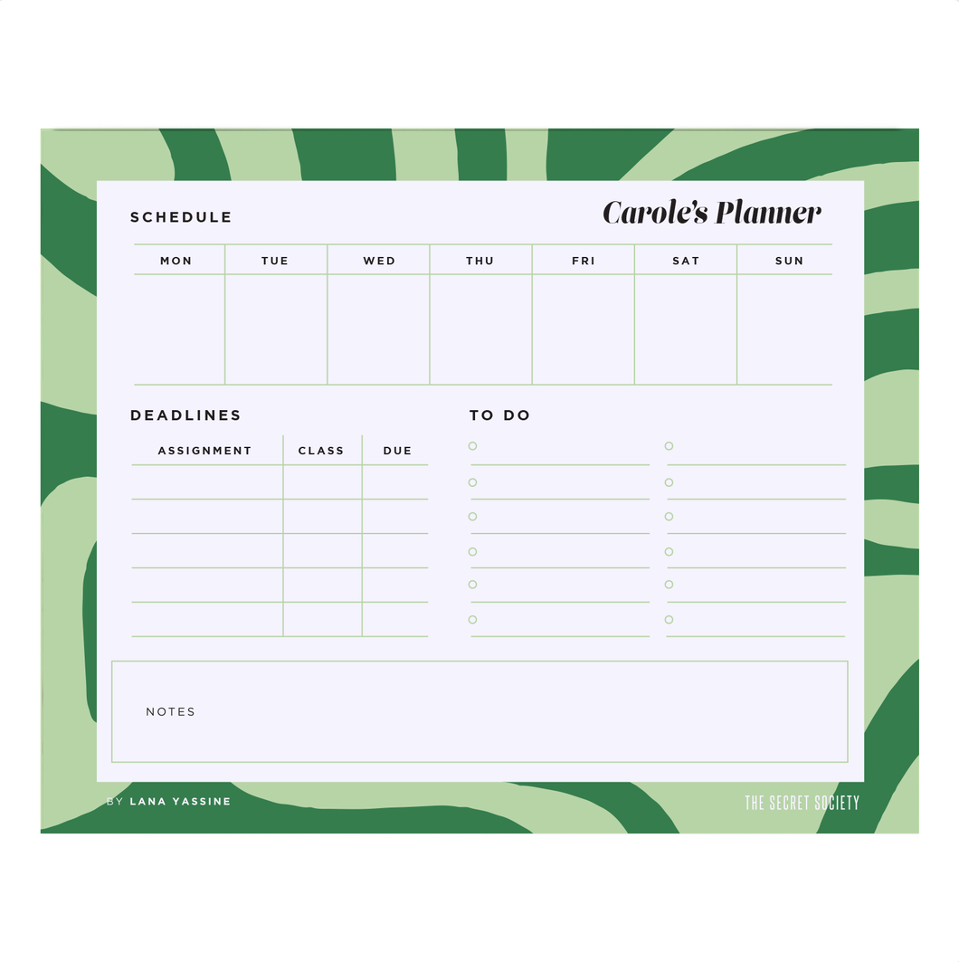 Go Green Compact Student Weekly Desk Planner | The Secret Society
