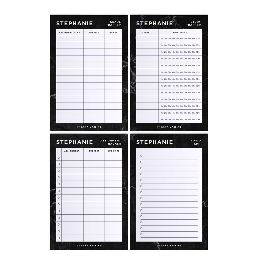 Black Marble Student Study Desk Planner