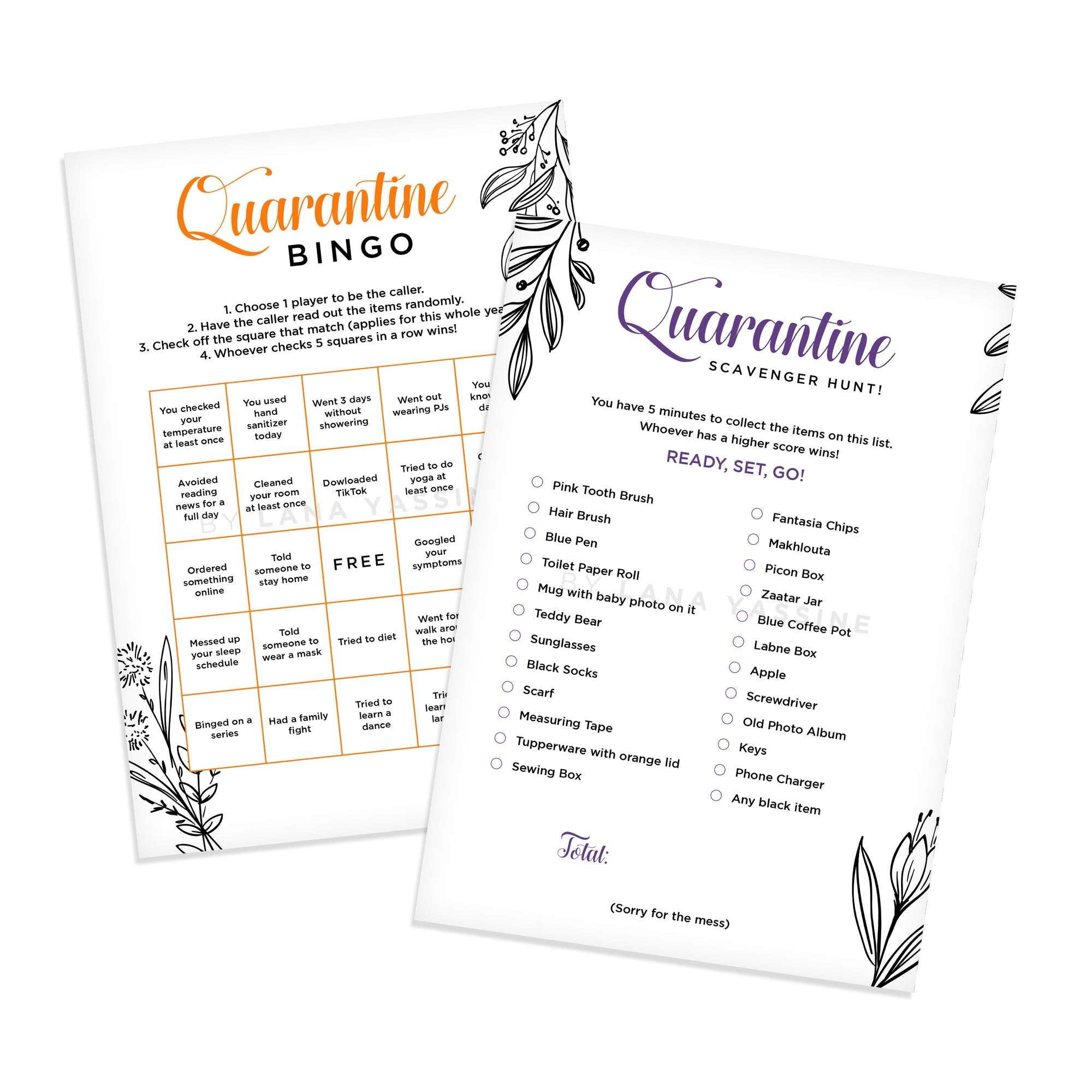 Day 2 - Bingo & Scavenger Hunt | Quarantine Free Printable - By Lana Yassine