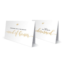 Load image into Gallery viewer, Maid of Honor &amp; Bridesmaid Gold Greeting Cards
