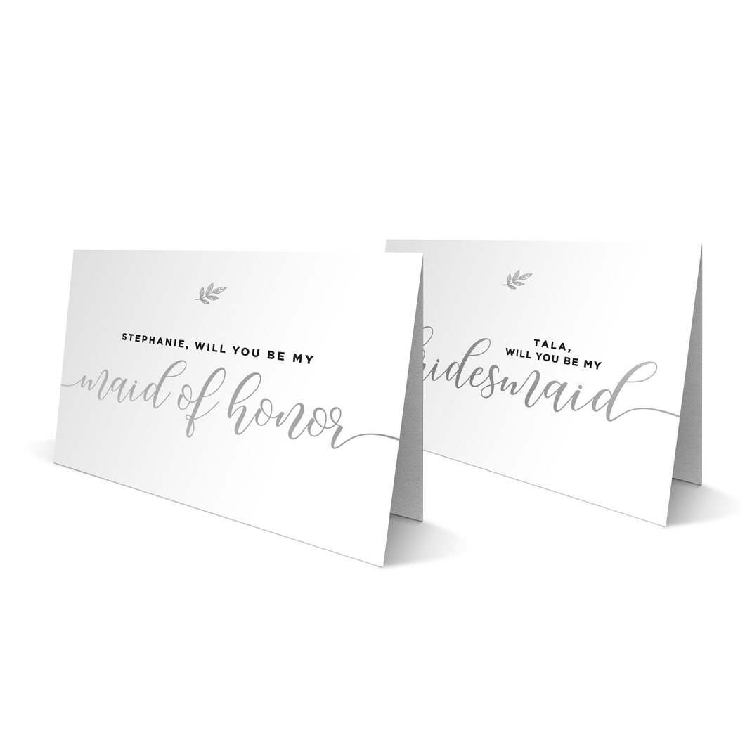 Maid of Honor & Bridesmaid Silver Greeting Cards
