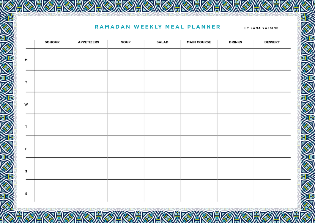 Ramadan Weekly Meal Planner Free Printable