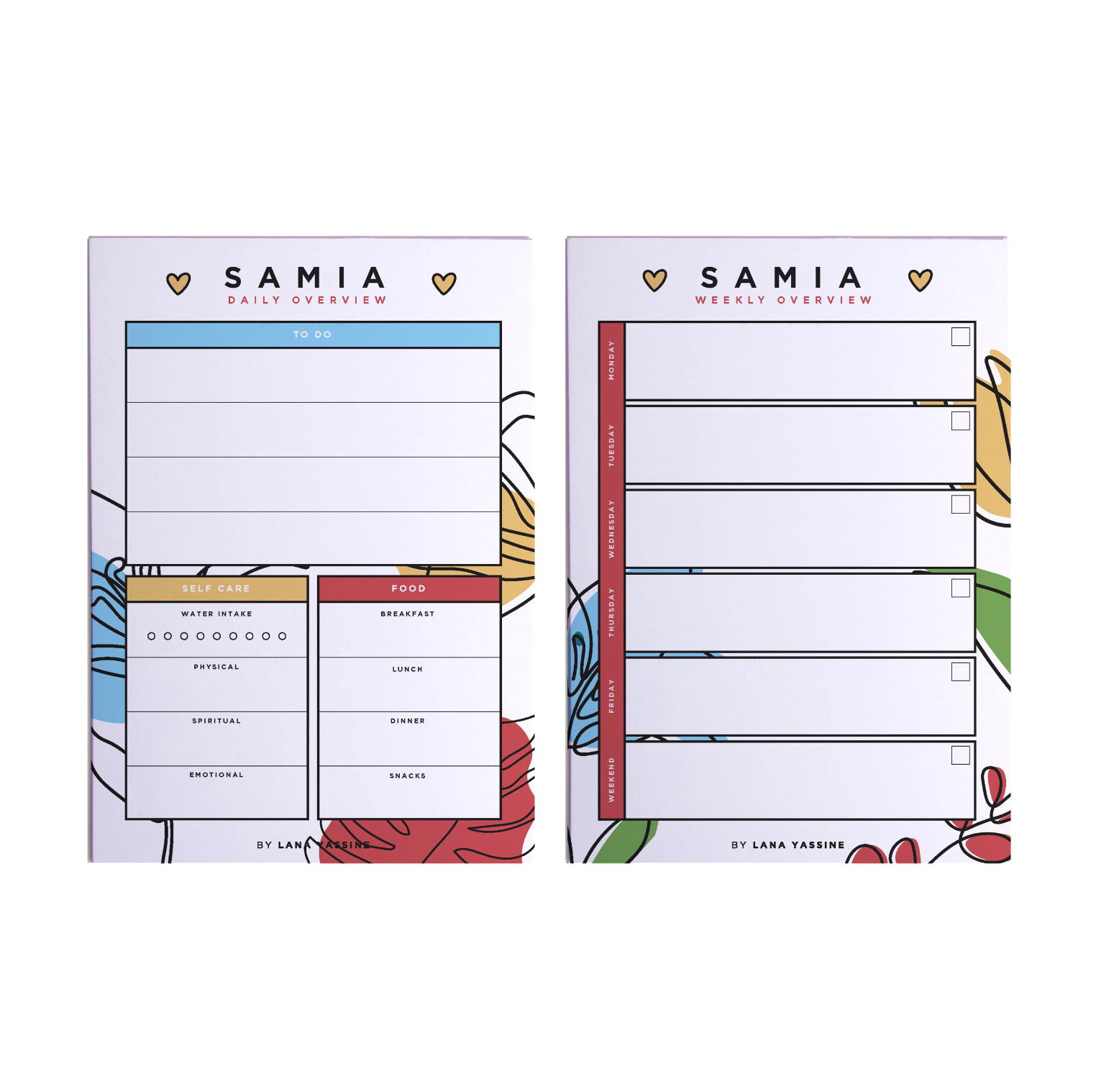 Personalized Flowers Daily &amp; Weekly Note Pad Planner - By Lana Yassine