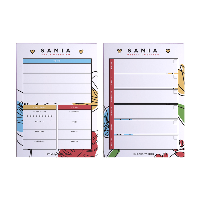 Personalized Flowers Daily & Weekly Note Pad Planner - By Lana Yassine