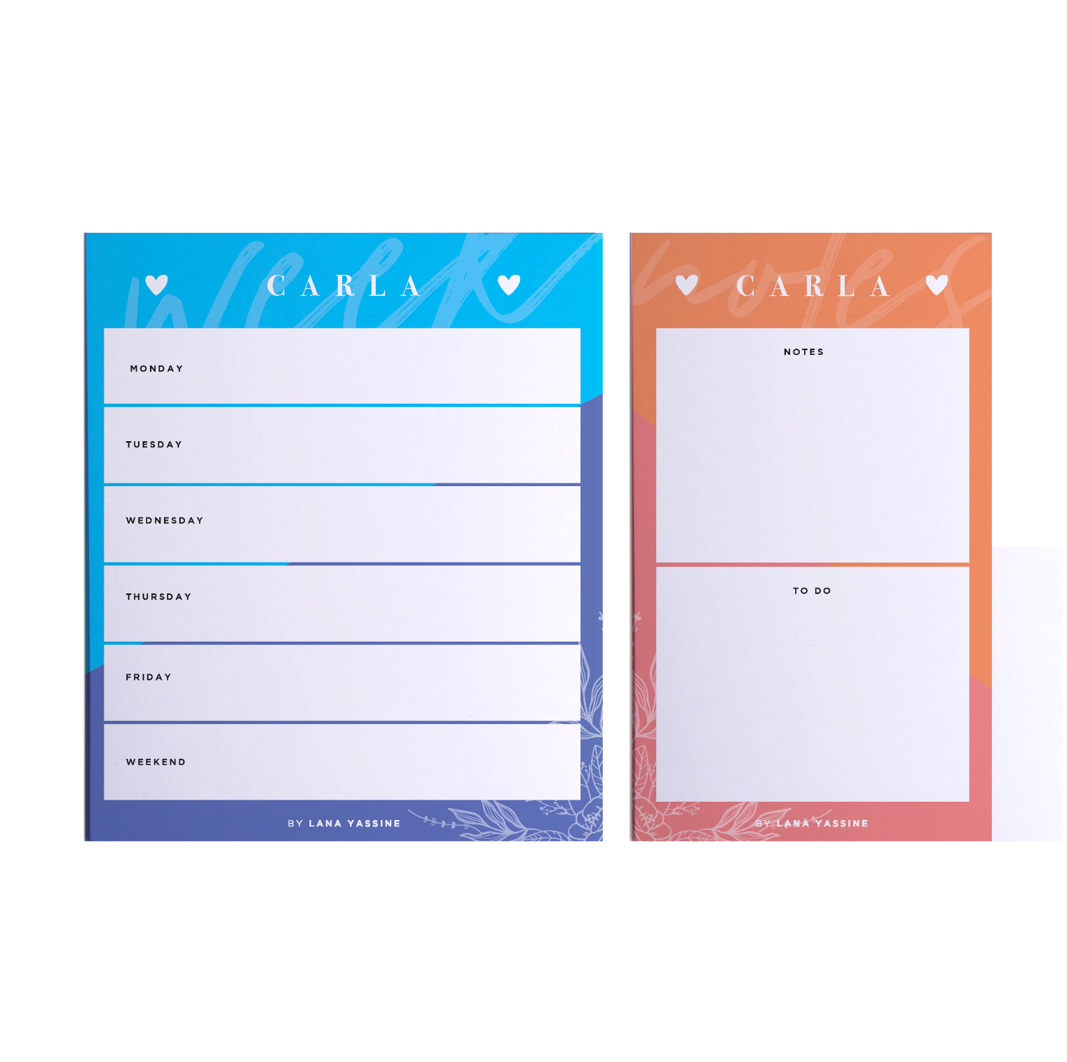 Personalized MultiColor Weekly Planner & Note Pad - By Lana Yassine