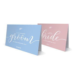 Bride & Groom Pink & Blue Greeting Cards